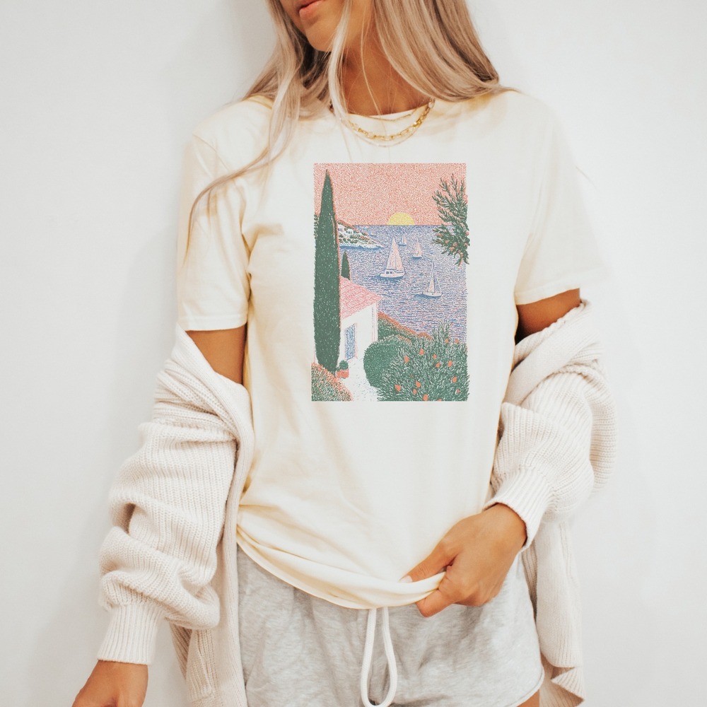 Vintage Style Mediterranean Sailboats Boho Tee